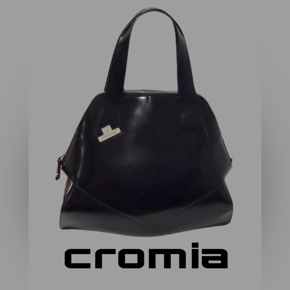 CROMIA Italian Leather Shoulder Tote/Handbag/Shoulder Bag,‎ Large, Black